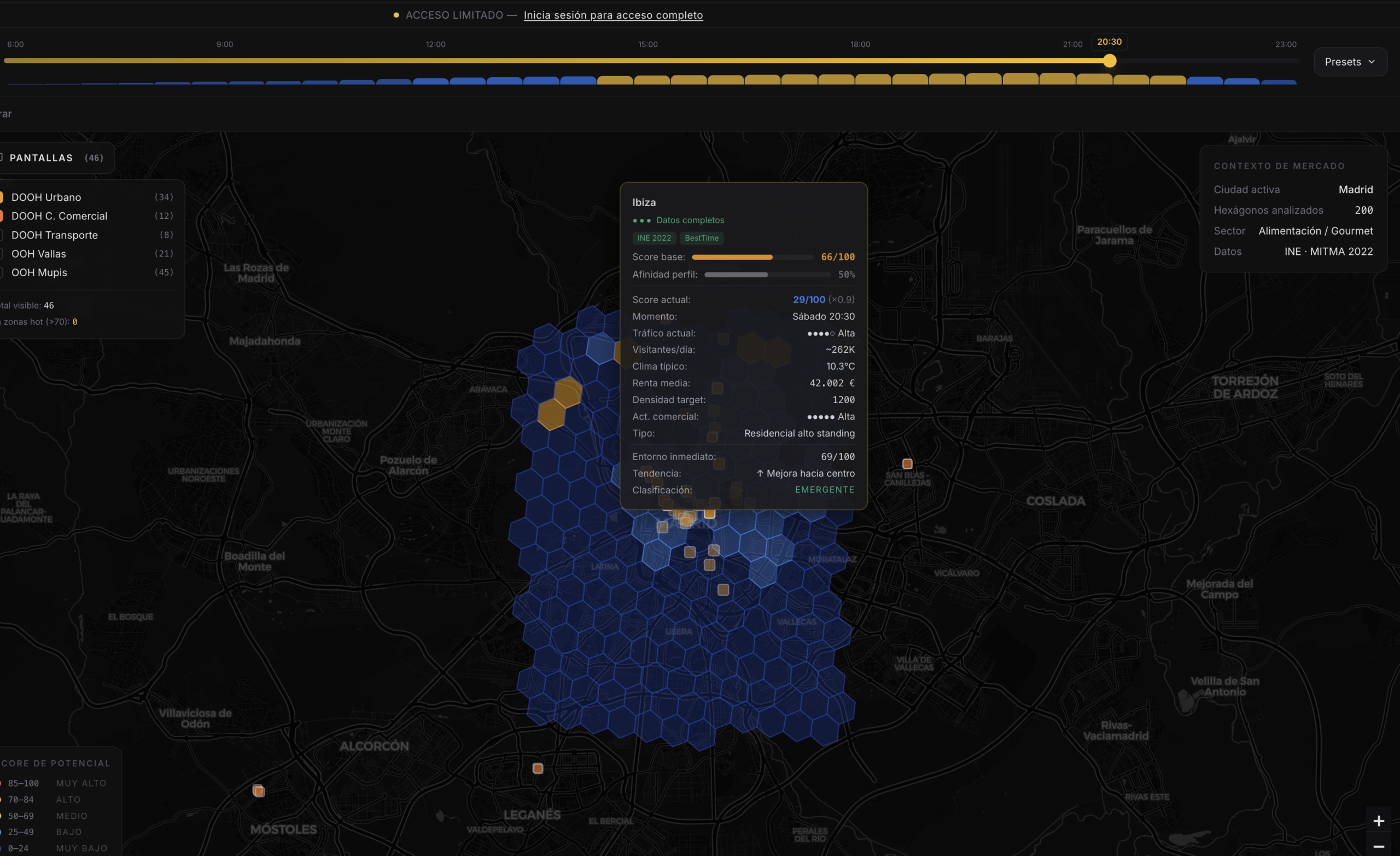 Mapa hexagonal de Madrid con la malla de RetailSync
